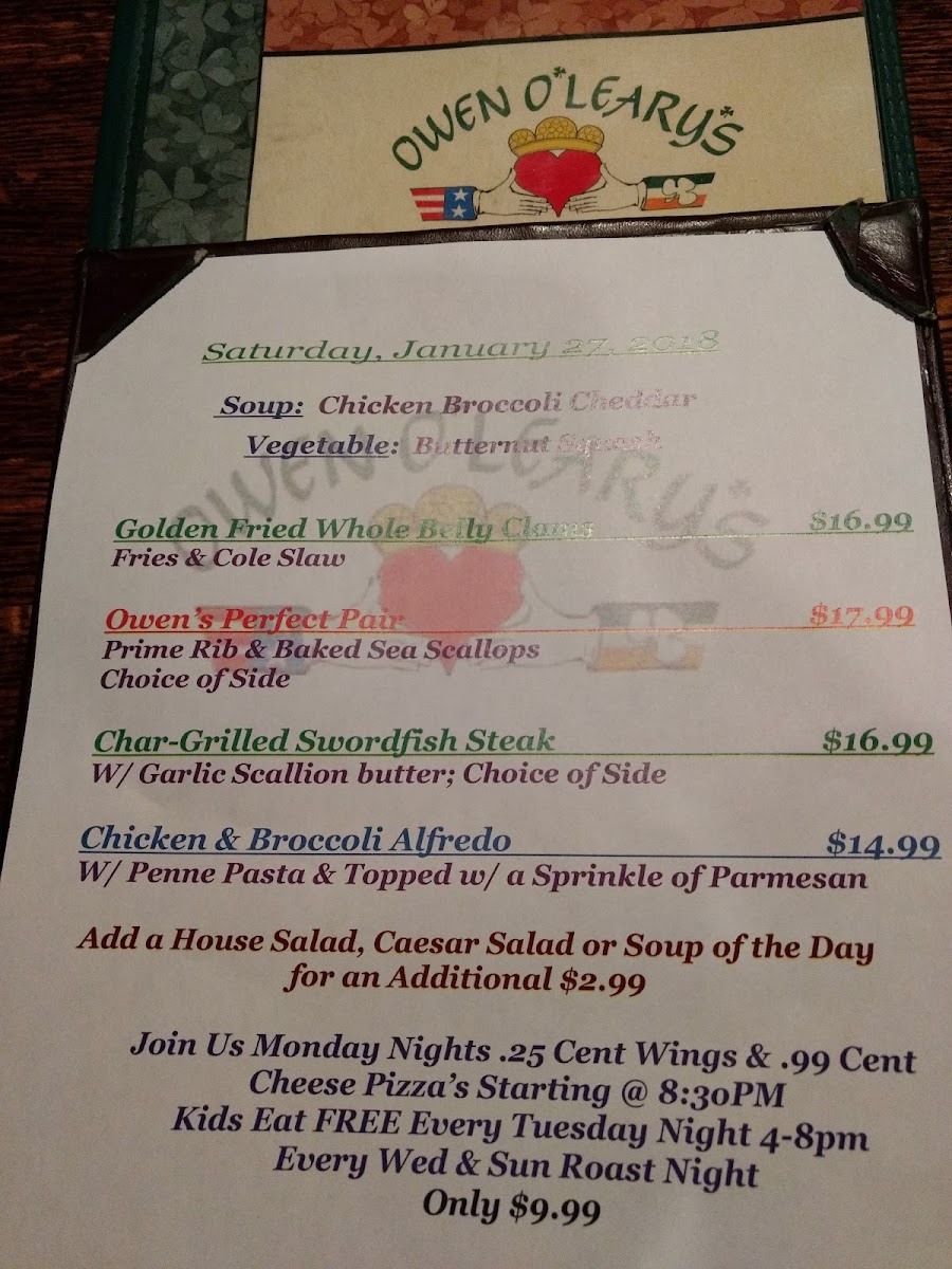 Owen O'Leary's Menu - Image 3